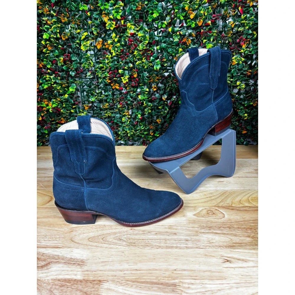 Tecovas The Lucy Navy Blue Suede Western Cowboy Boots Womens 9B Pointed Toe